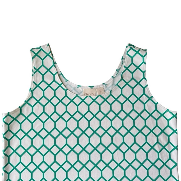 Chico’s Honeycomb white green top size 2 - Picture 3 of 8